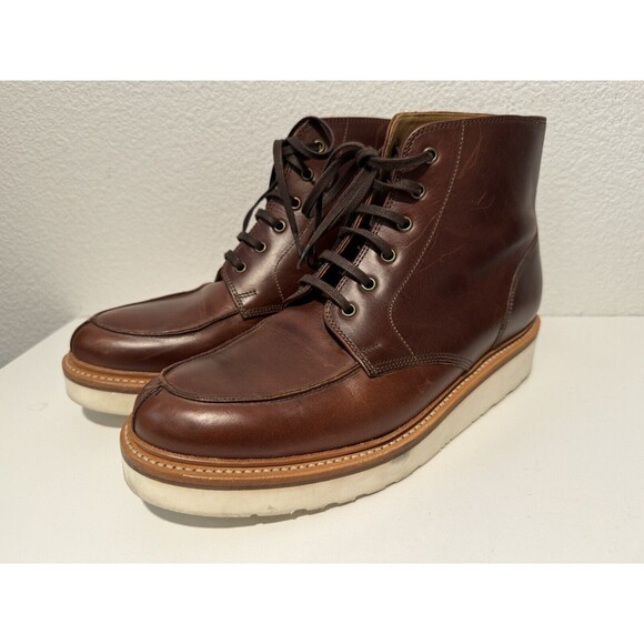GRENSON ASA Brown Leather Boots Sz 7.5 Derby Lace Up Round Toe XL Extra Light - Picture 2 of 14